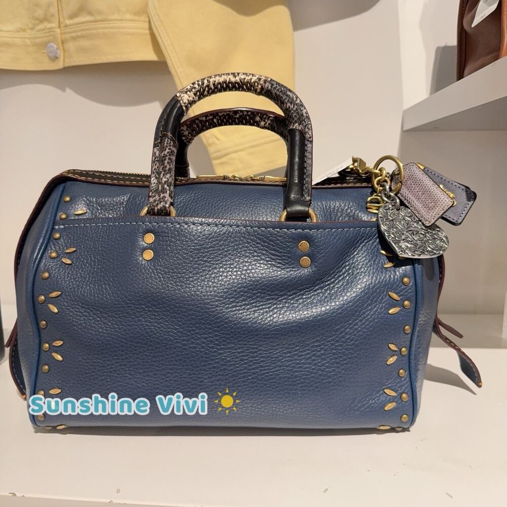 NWT Coach Upcrafted Rogue Satchel Patchwork Snakeskin Handle Dark Denim CFV64